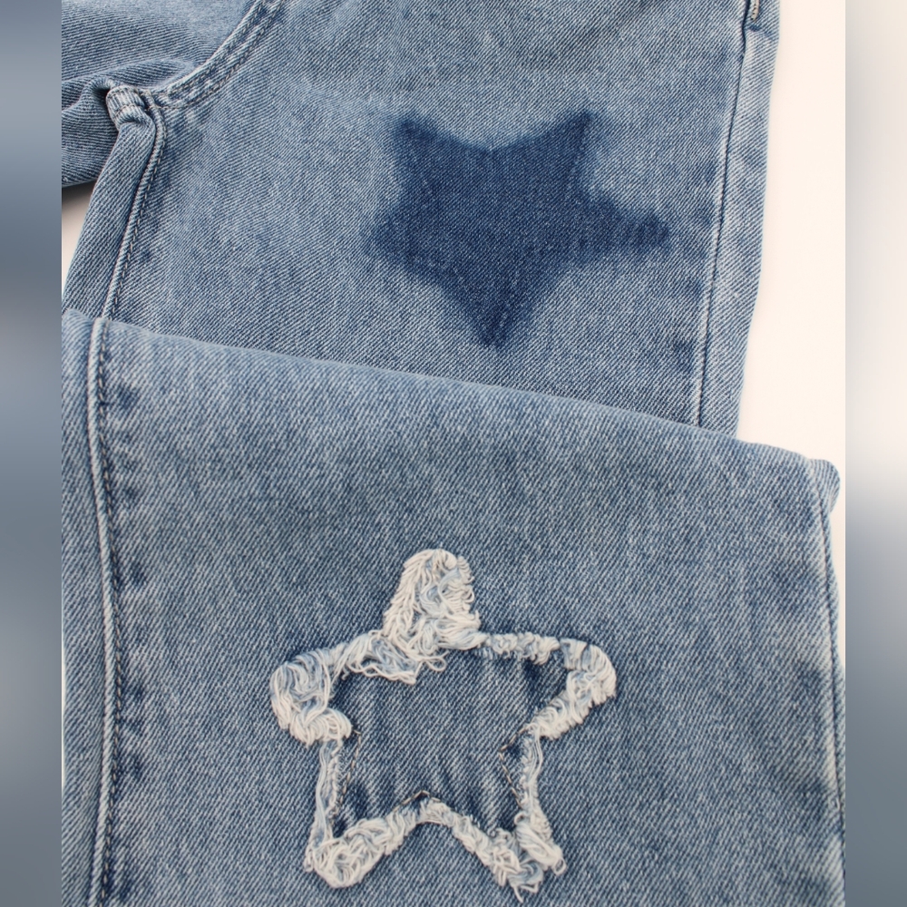 2 Pair Girls Size 7Y Shein Wide Leg Blue Jeans – Distressed & Star Print - Picture 4 of 7